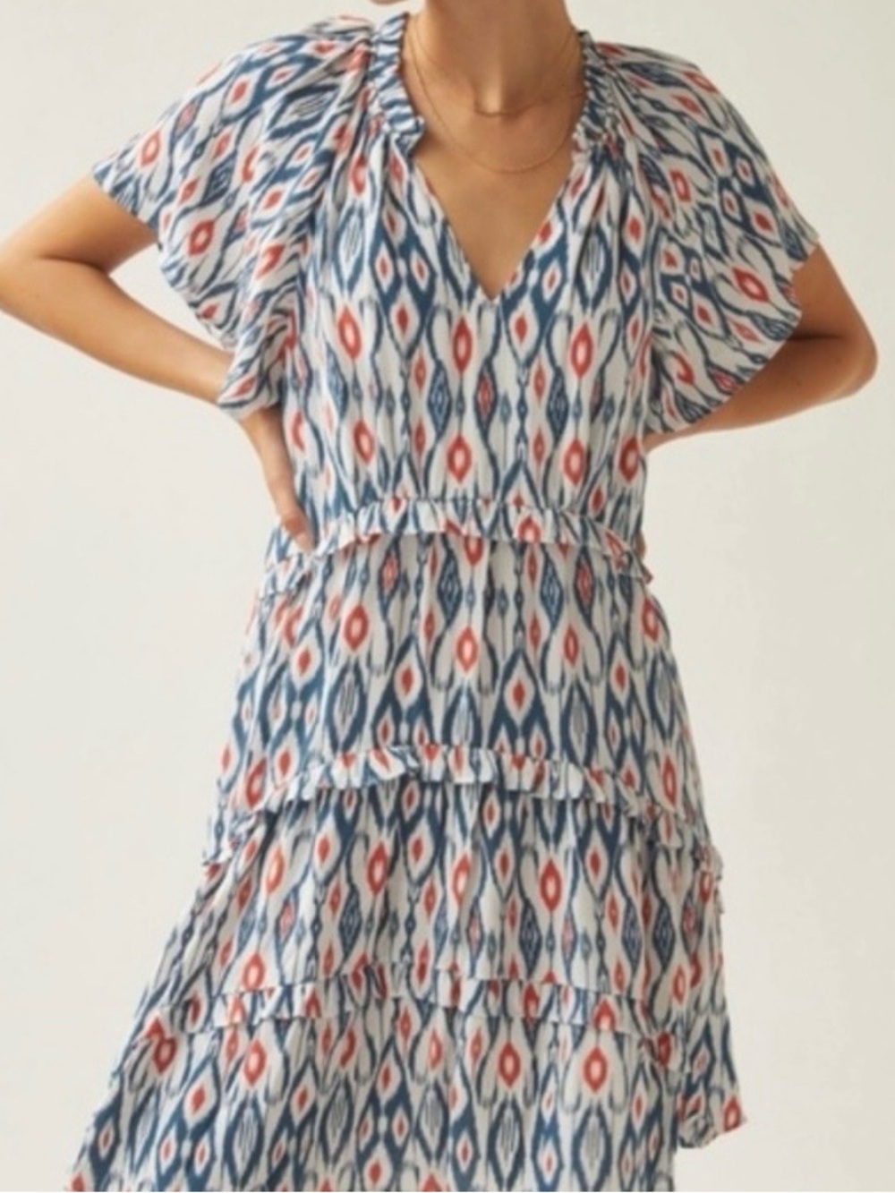 Anthropologie Robin Tiered Mini Dress in Ikat Print